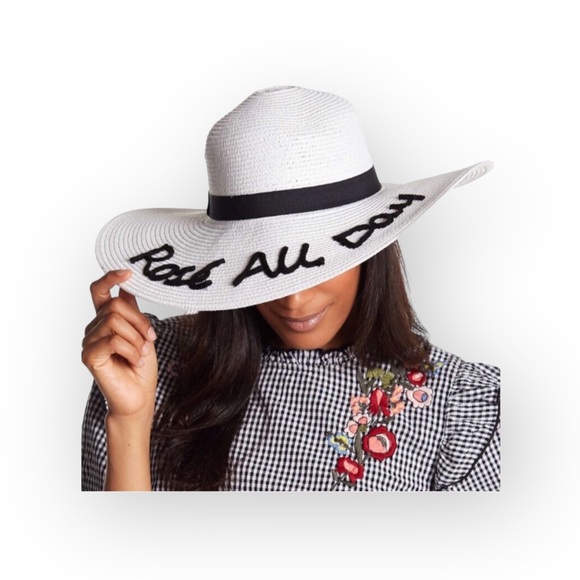 new Rose All Day ☻ Jet Setter Oversize Brim Floppy Sun Hat ☻ White Black Letters - Picture 13 of 14